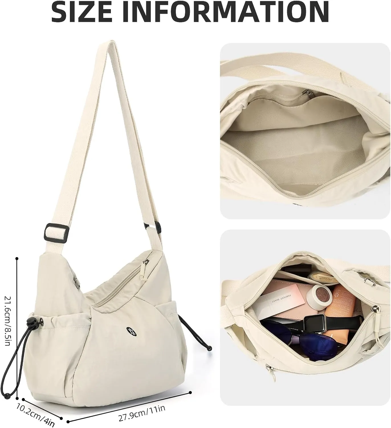 Axcone Hobo Bag for Women Nylon Crossbody Bag Multi-Pocket Sling Bag Roomy Lightweight Casual Shoulder Bag Adjustable Strap