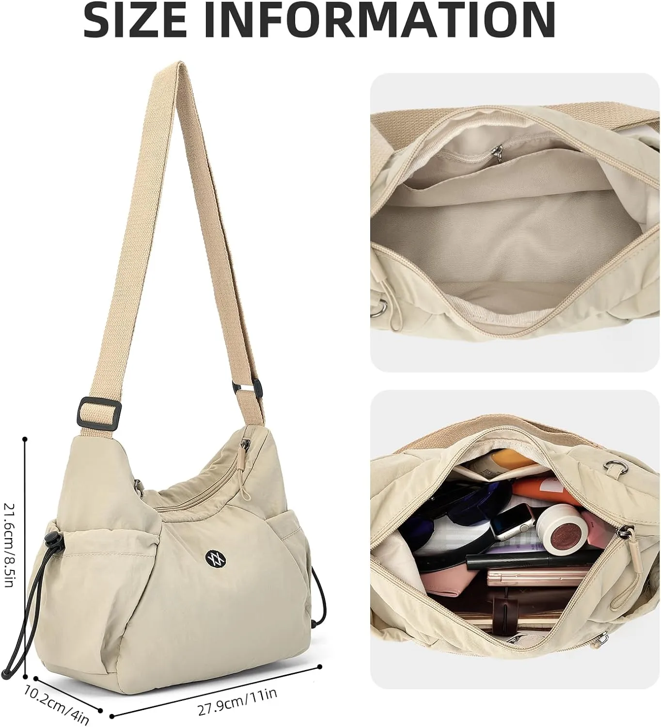 Axcone Hobo Bag for Women Nylon Crossbody Bag Multi-Pocket Sling Bag Roomy Lightweight Casual Shoulder Bag Adjustable Strap