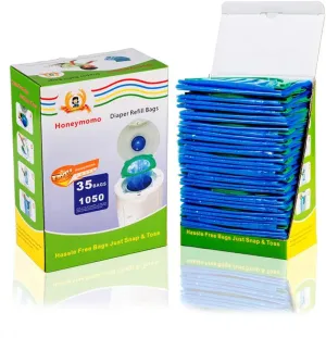 Baby Bathing Diaper refill bags 35 Bags 1050 Counts Fully Compatible with Arm&Hammer Disposal System Diaper Pail Snap, Seal and Toss Refill Bags