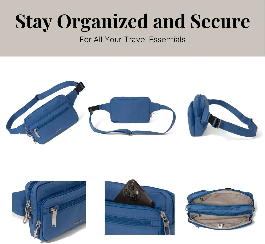 Baggallini Securtex Anti-Theft Belt Fanny Pack for Women RFID Wallet Locking Zipper-Travel Bag Crossbody Purse