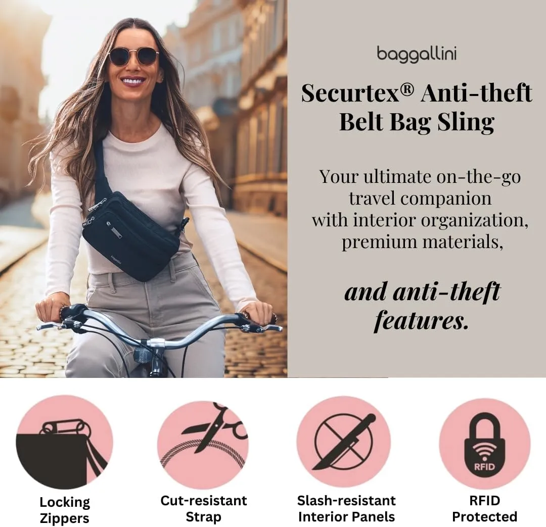 Baggallini Securtex Anti-Theft Belt Fanny Pack for Women RFID Wallet Locking Zipper-Travel Bag Crossbody Purse