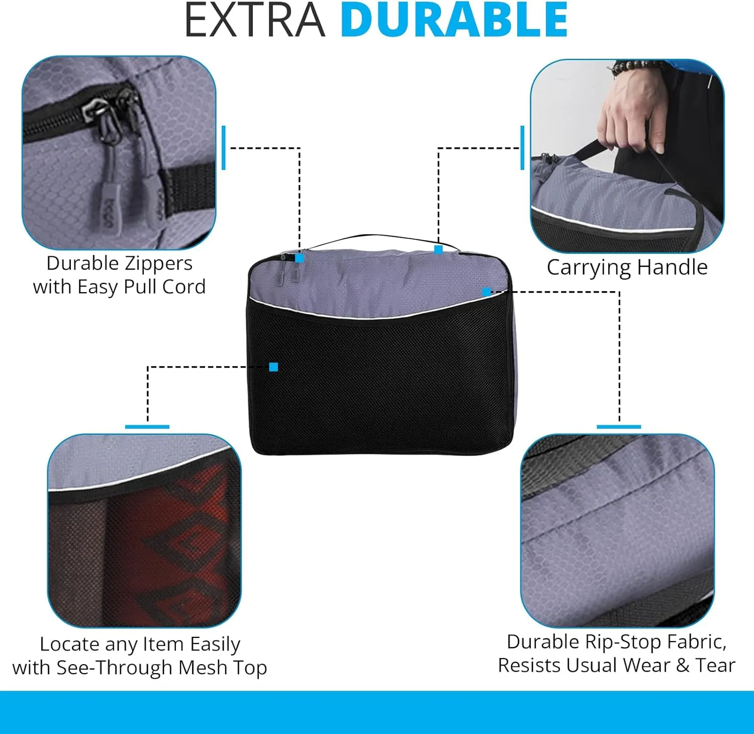 bago 7 Pcs Packing Cubes for Travel - 4 Travel Packing Cubes for Suitcases with 3 ZipLock Bags - Luggage Organizer Bags to Get Maximum Storage, Save Time & Effort to Pack (Gray)