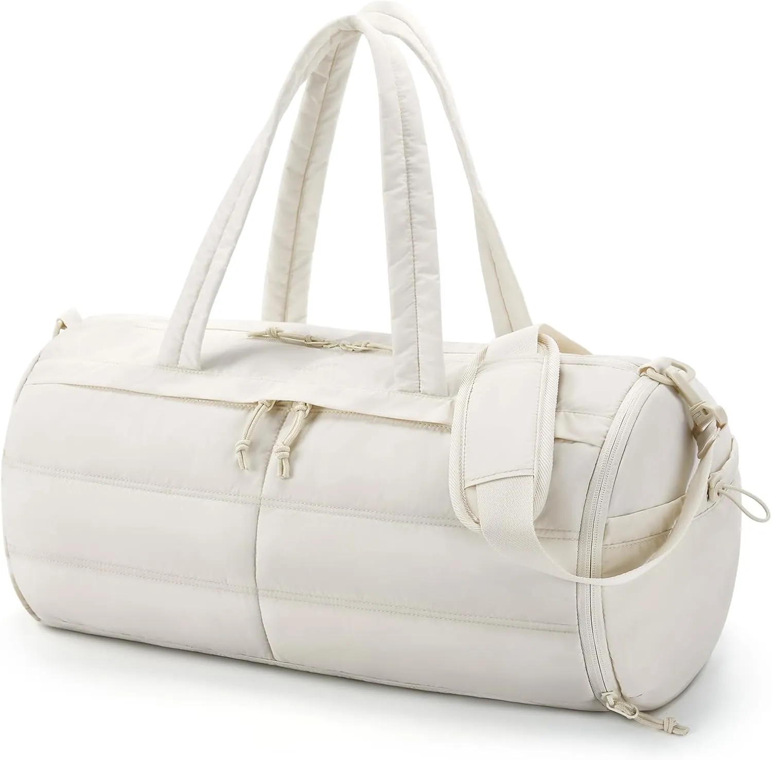BAGSMART Puffer Gym Bag for Women, Lightweight Duffel with Shoe Compartment, Weekender Bags with Wet Pocket, Workout Overnight Carry on for Travel, Beige