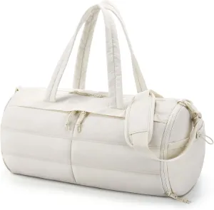 BAGSMART Puffer Gym Bag for Women, Lightweight Duffel with Shoe Compartment, Weekender Bags with Wet Pocket, Workout Overnight Carry on for Travel, Beige