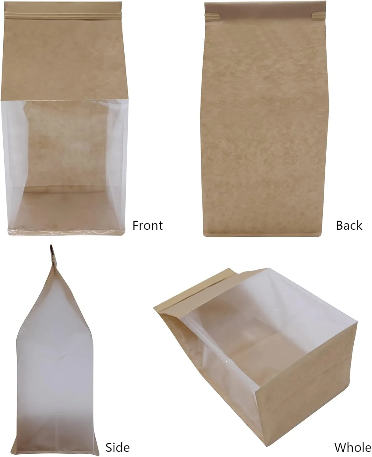 Bakery Bags with Window Large Cookie Bags for Packaging 100Pcs 5.1x4.3x11 Inche Brown Kraft Paper Homemade Bread Bag Keeps Items Fresh Professional and Durability,Easy to Use,Take Out.