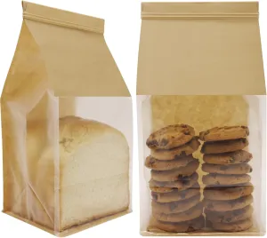 Bakery Bags with Window Large Cookie Bags for Packaging 100Pcs 5.1x4.3x11 Inche Brown Kraft Paper Homemade Bread Bag Keeps Items Fresh Professional and Durability,Easy to Use,Take Out.