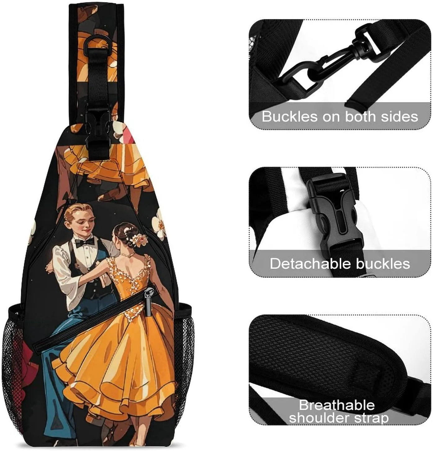 Ballroom Dance Small Pattern Sling Bag Crossbody Bags Cross Body Bag Fanny Packs Chest Bags Sling Purses for Travel