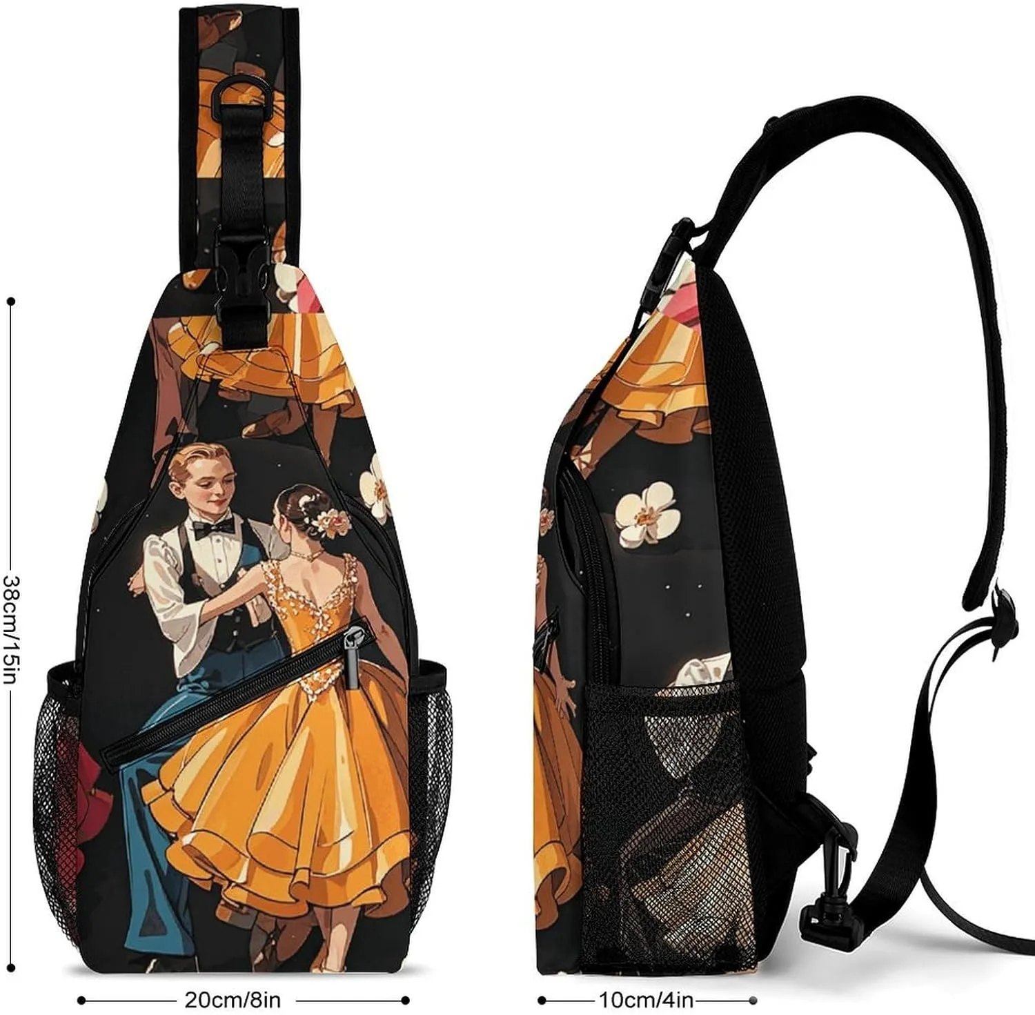 Ballroom Dance Small Pattern Sling Bag Crossbody Bags Cross Body Bag Fanny Packs Chest Bags Sling Purses for Travel