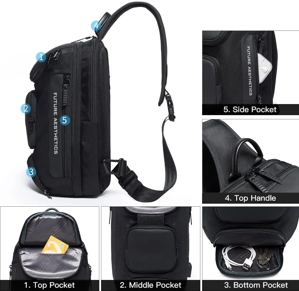 BANGE Sling Bag, Waterproof Crossbody Backpack, Shoulder Bag for Men