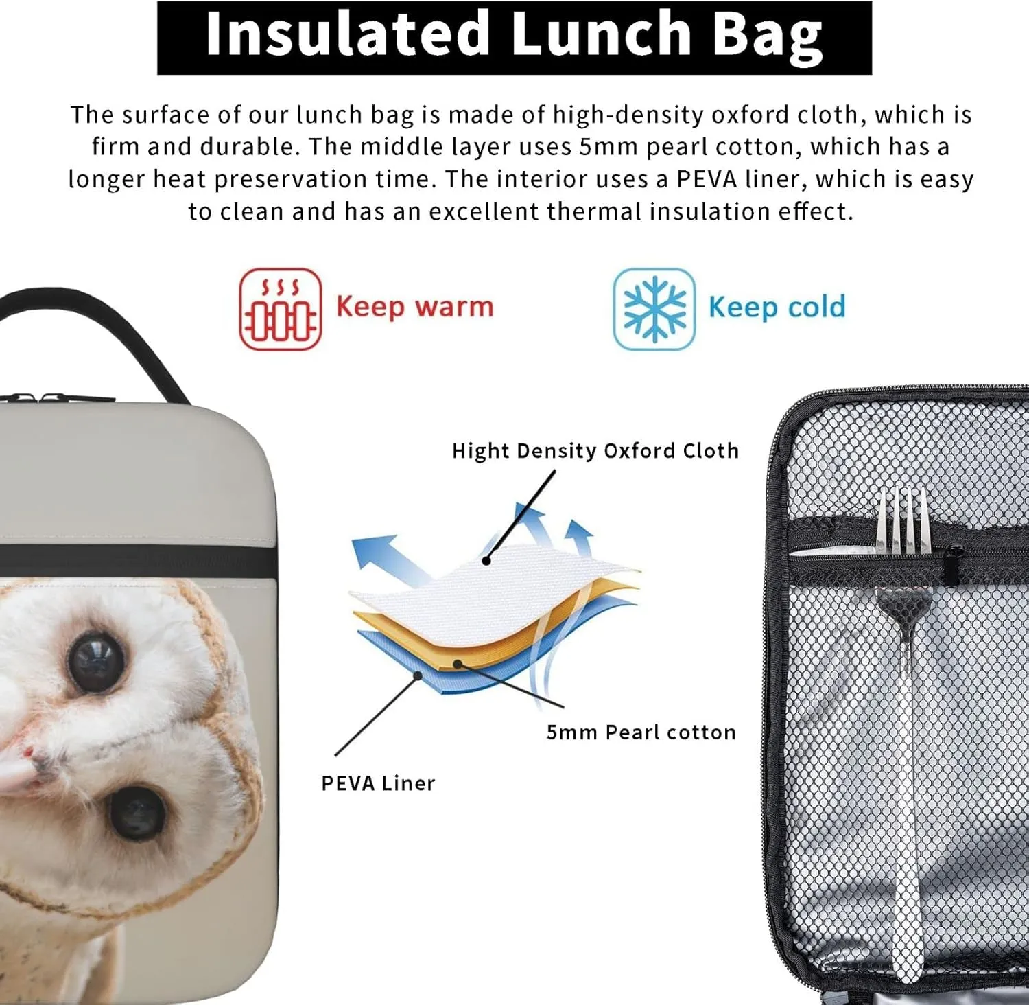 Barn Owl Lunch Bag Barn Owl Lunch Box Insulated Meal Bag Food Container for School Work Picnic Travel