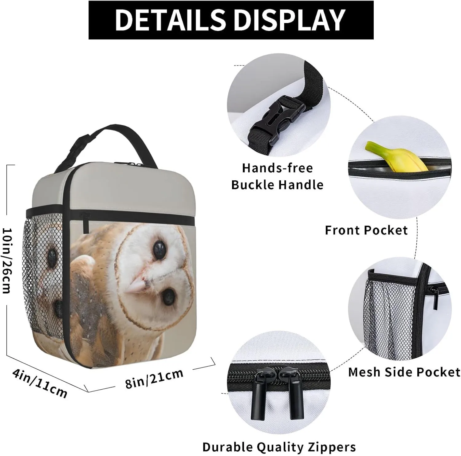 Barn Owl Lunch Bag Barn Owl Lunch Box Insulated Meal Bag Food Container for School Work Picnic Travel