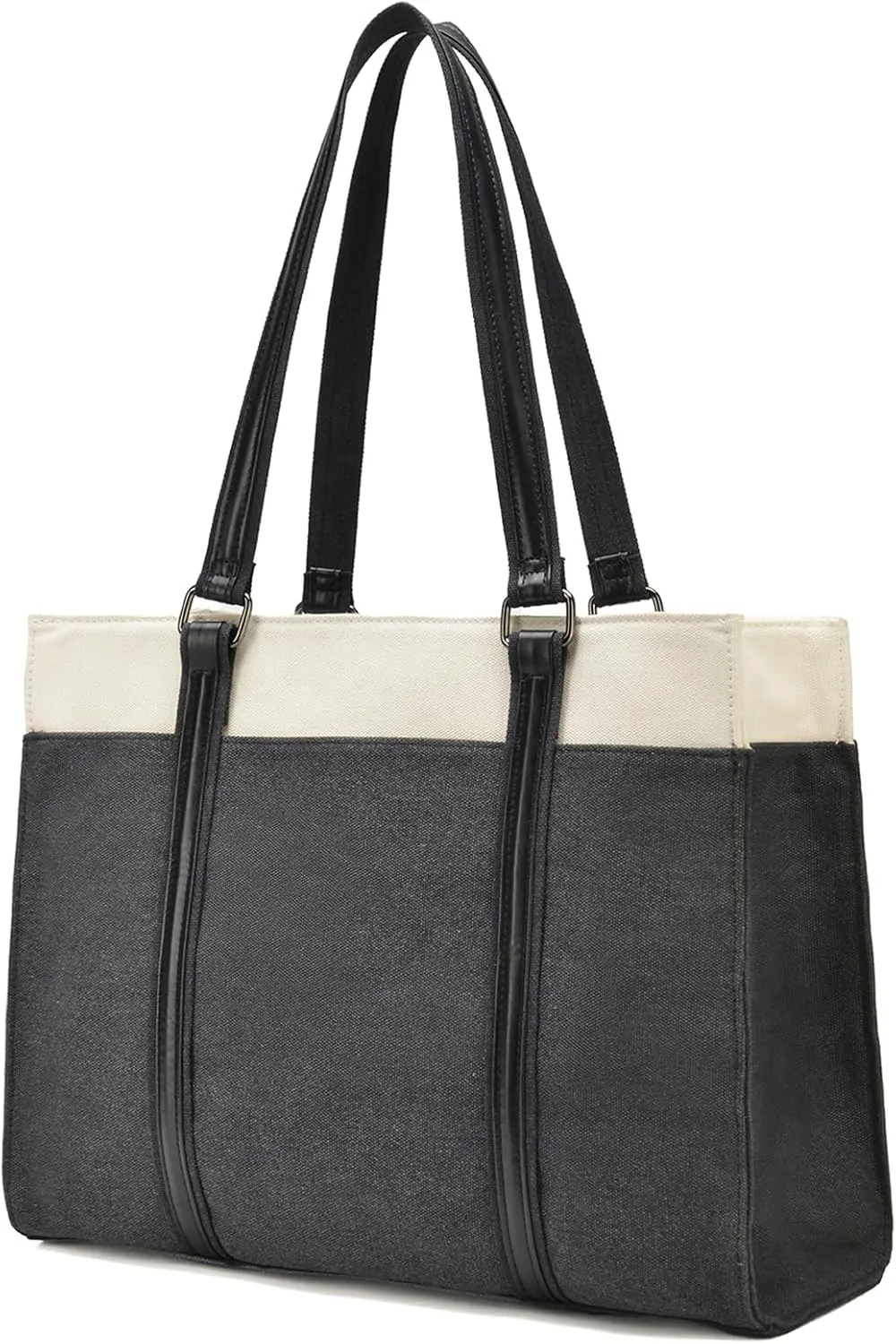 Barsine Women Laptop Tote Bag for Work Lightweight 15.6 Inch Canvas Two-Tone Satchel Handbag Purse