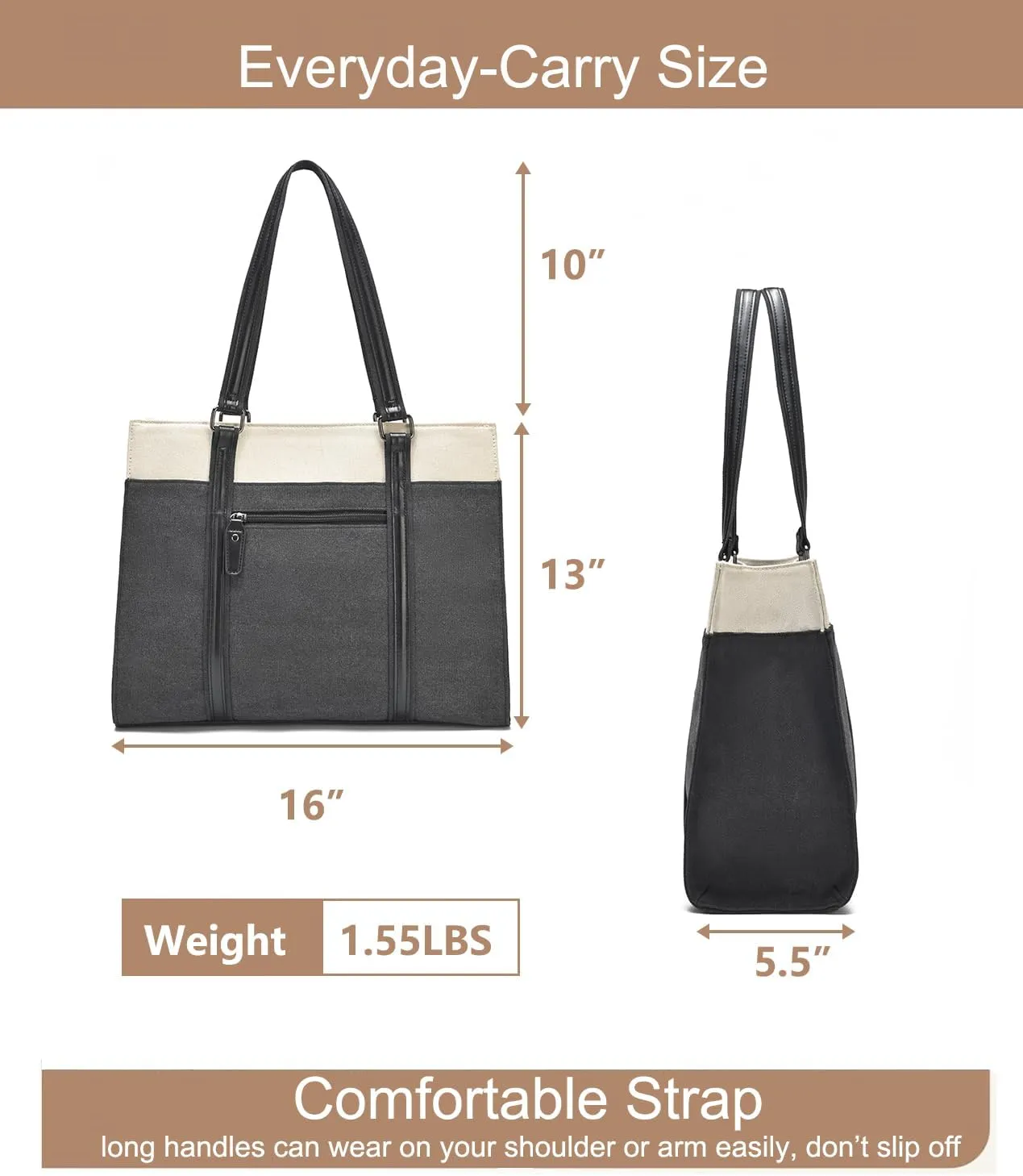 Barsine Women Laptop Tote Bag for Work Lightweight 15.6 Inch Canvas Two-Tone Satchel Handbag Purse