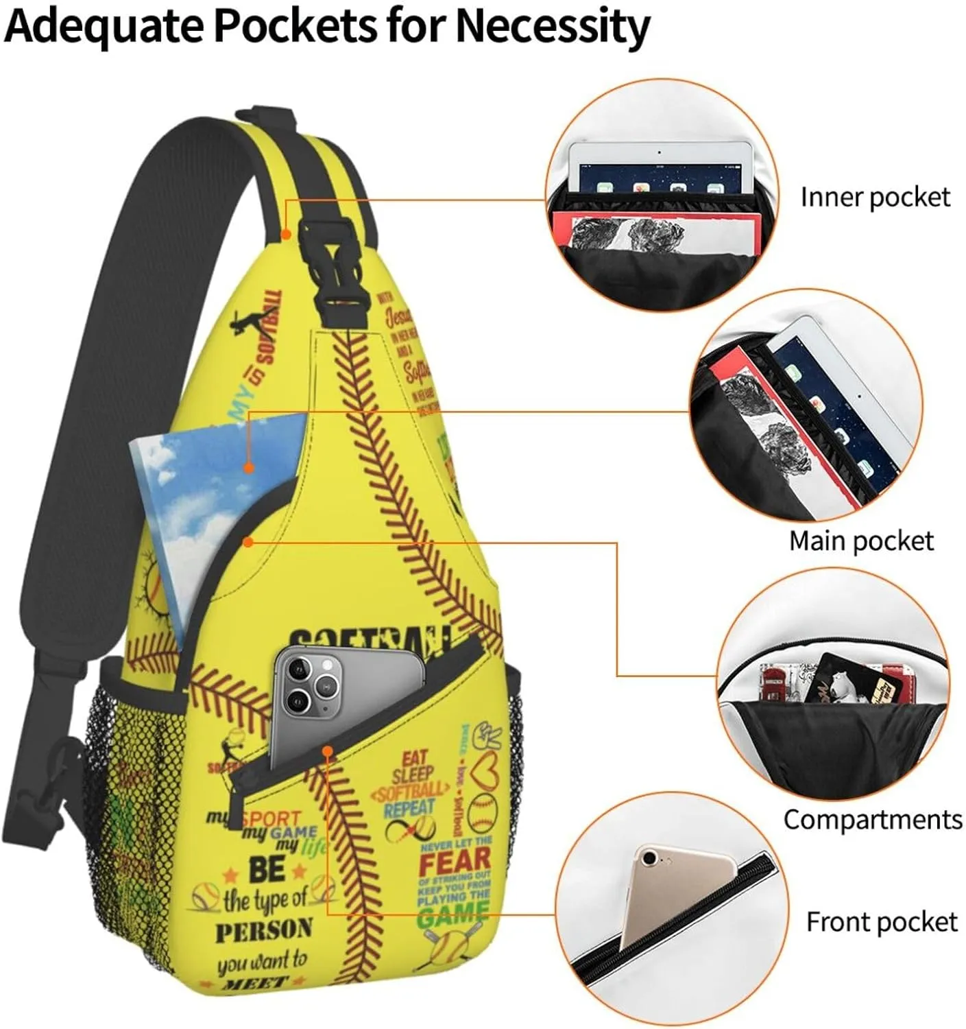 Baseball Sling Backpack - Crossbody Shoulder Bag for Men & Women