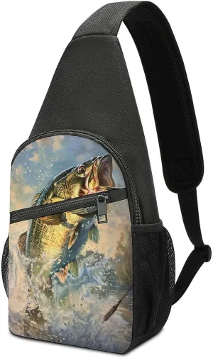 Bass Fish Crossbody Bags for Women Men Sling Bag Casual Chest Bag Daypack for Travel Sport Hiking