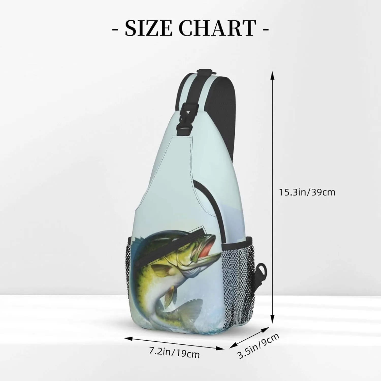Bass Fish Jumping Fishing Sling Bag for Women Men's Crossbody Backpack Cycling Hiking Daypack Chest Shoulder Bag with Adjustable Strap