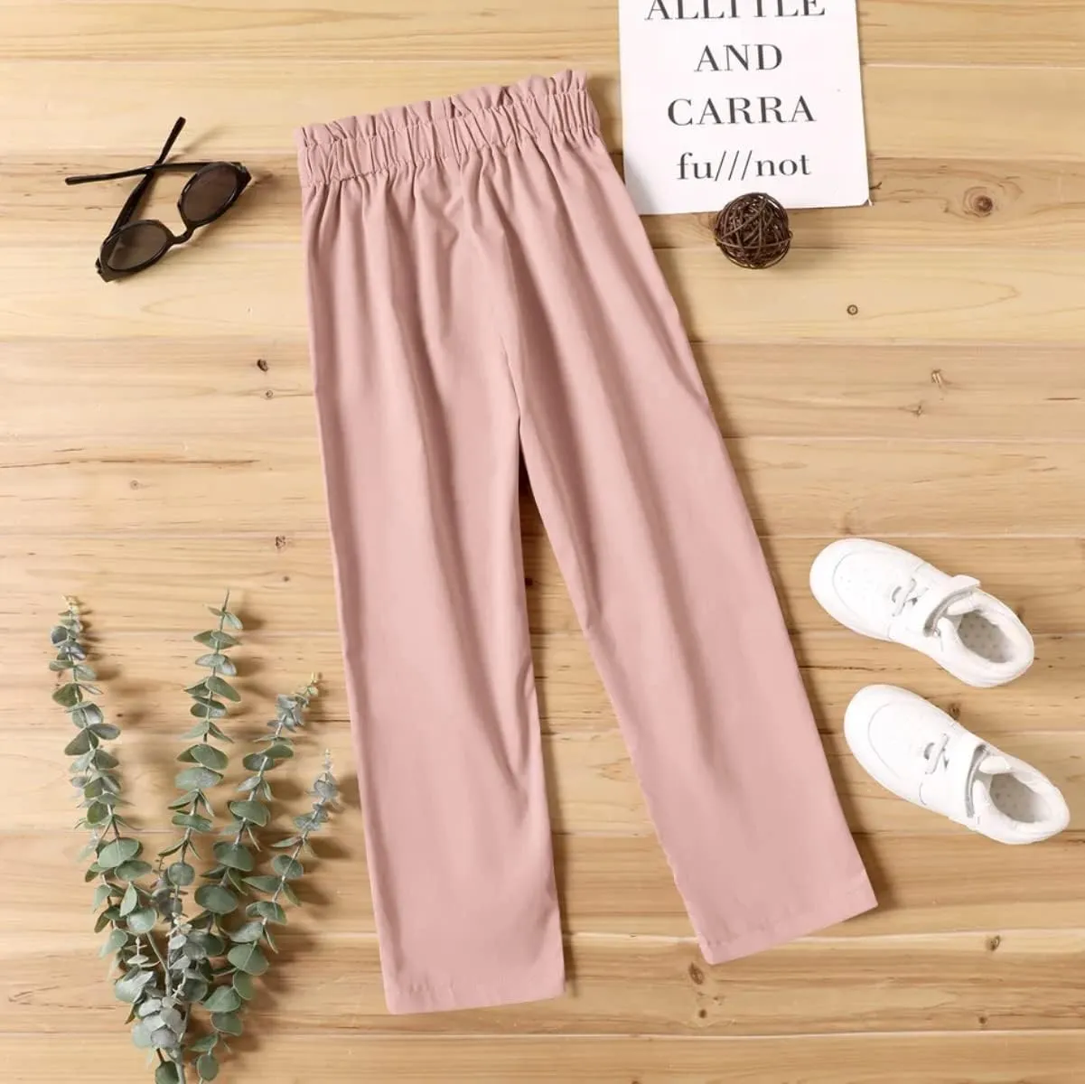 Batermoon Girls' Pants Paper Bag Elastic Waist Wide Leg Loose Trousers with Pocket