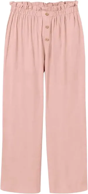 Batermoon Girls' Pants Paper Bag Elastic Waist Wide Leg Loose Trousers with Pocket