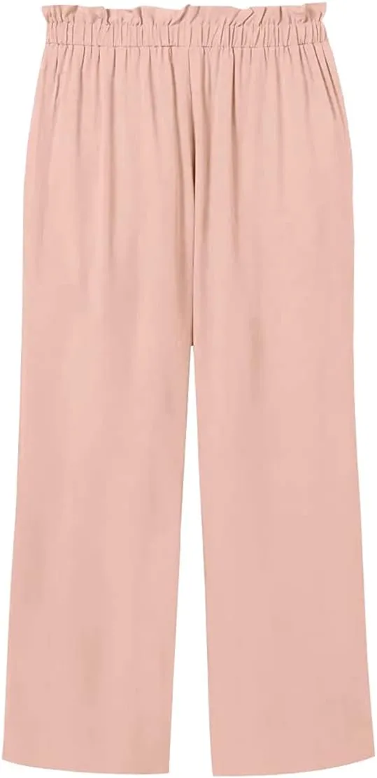 Batermoon Girls' Pants Paper Bag Elastic Waist Wide Leg Loose Trousers with Pocket