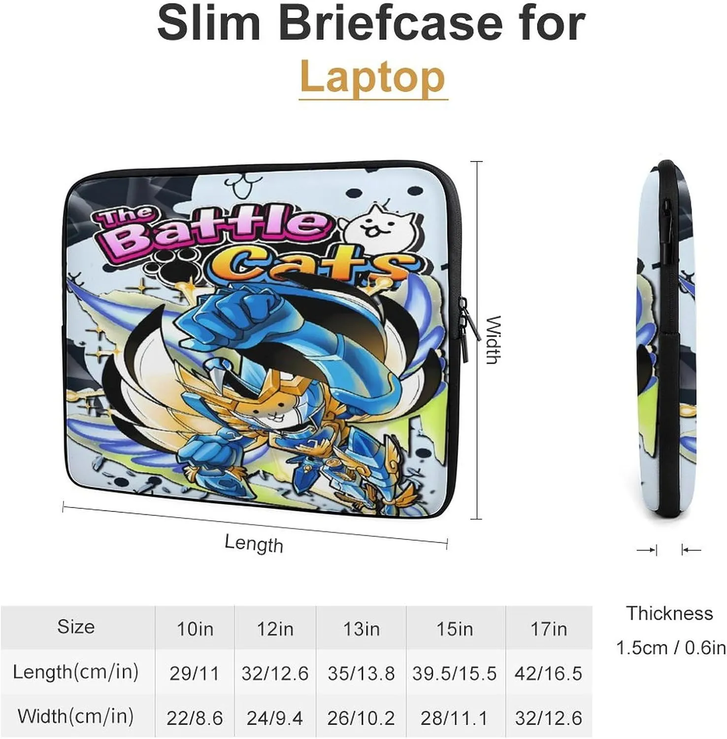 Battle-Cats Slim Laptop Bag - Lightweight And Water-Resistant Carrying Case with Handle