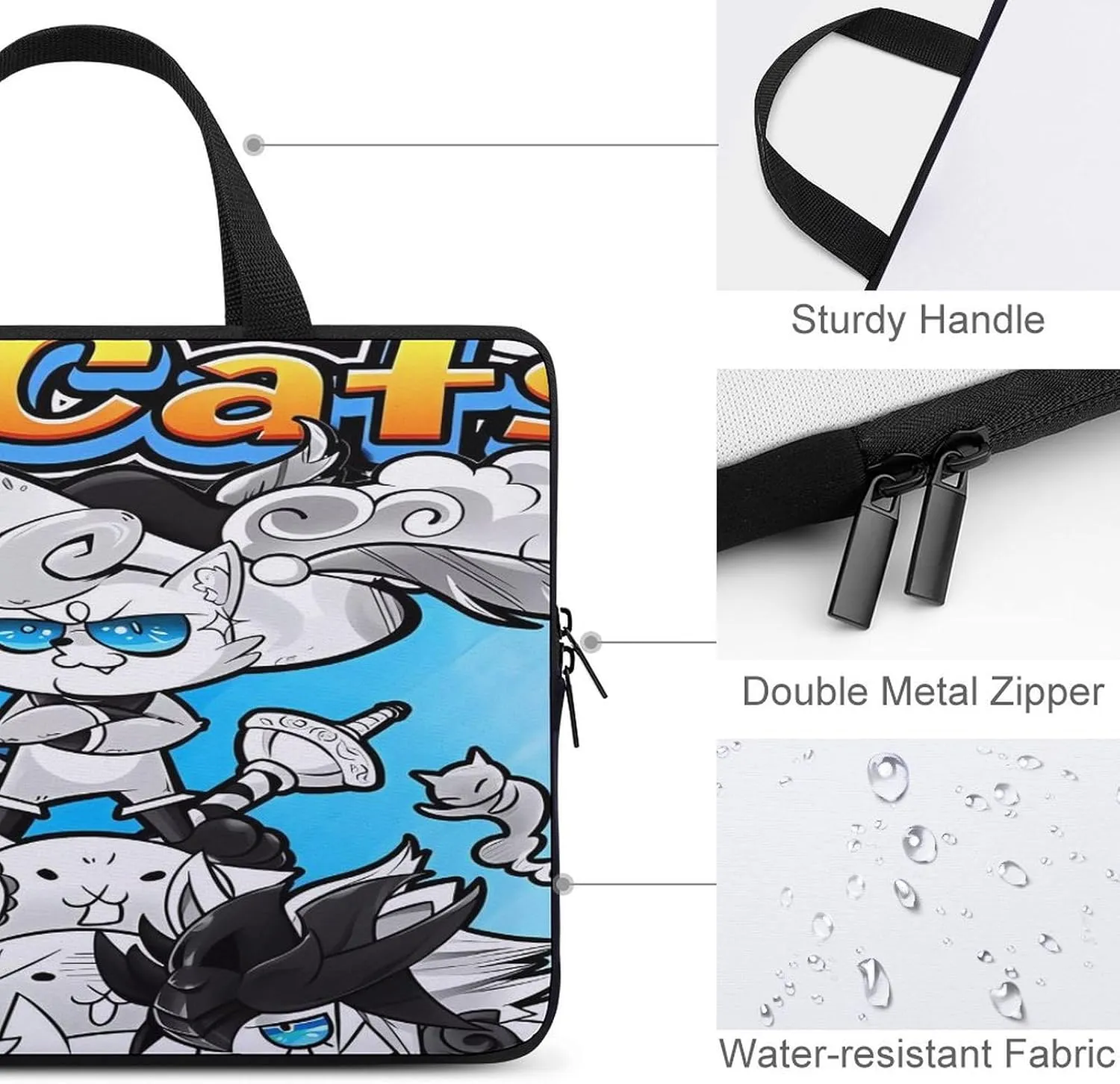 Battle-Cats Slim Laptop Bag - Lightweight And Water-Resistant Carrying Case with Handle