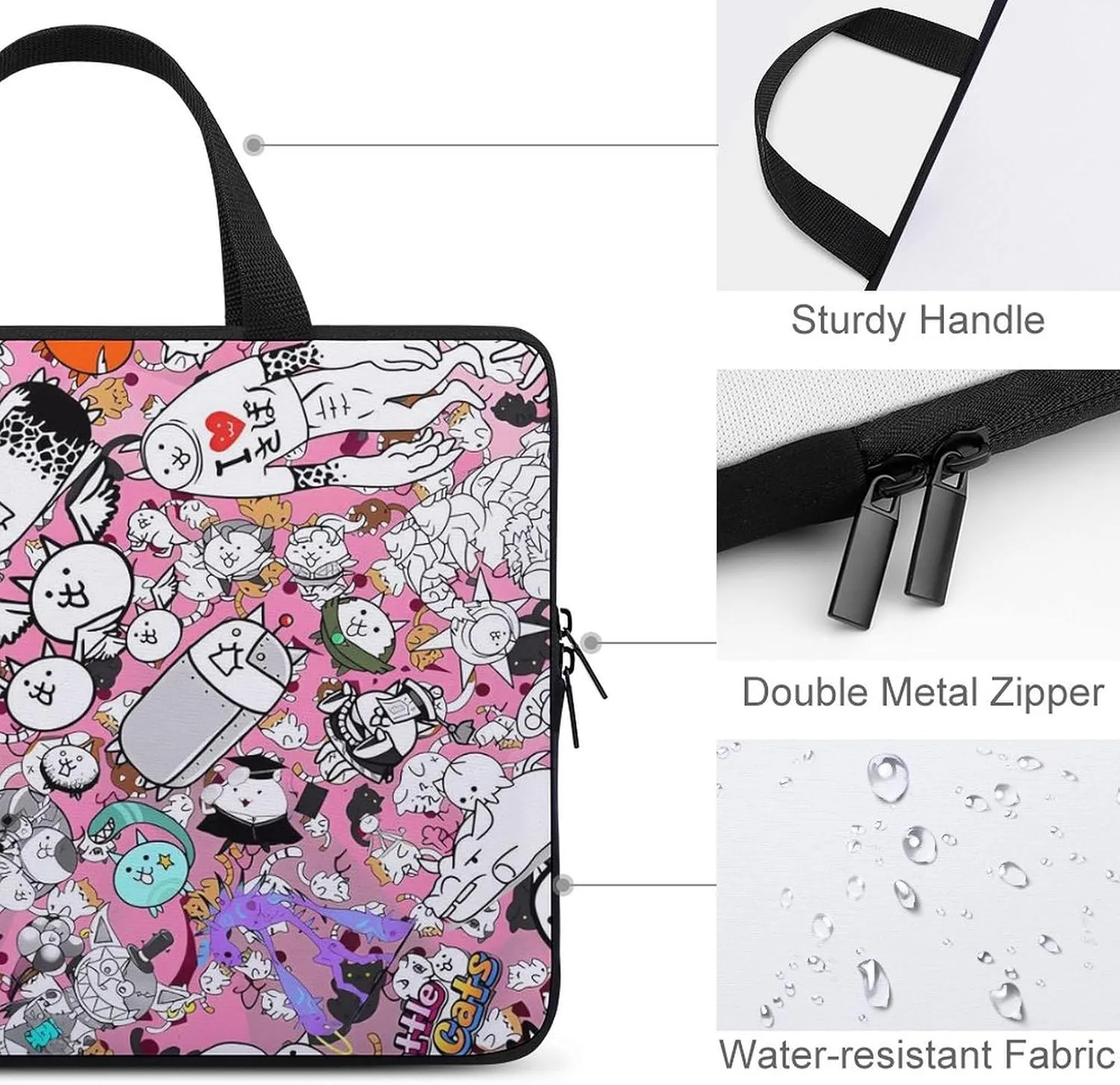 Battle-Cats Slim Laptop Bag - Lightweight And Water-Resistant Carrying Case with Handle