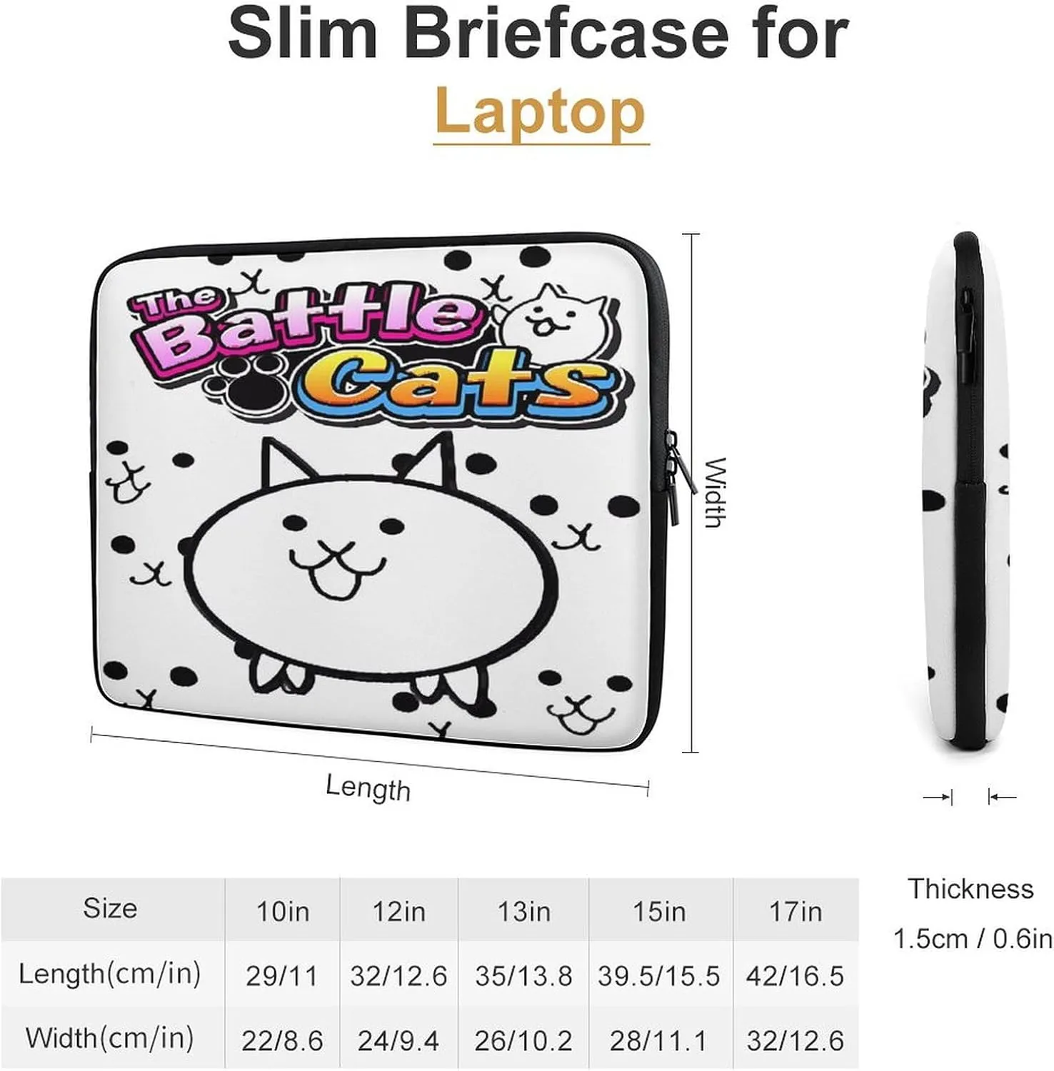 Battle-Cats Slim Laptop Bag - Lightweight And Water-Resistant Carrying Case with Handle