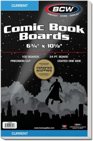 BCW Current Comic Book Backing Boards - 1 Pack (100 Total) | 24 pt., Coated, Buffered with 3% Calcium Carbonate | Precision Cut for Current Comic Bags | Long-Term Comic Book Storage