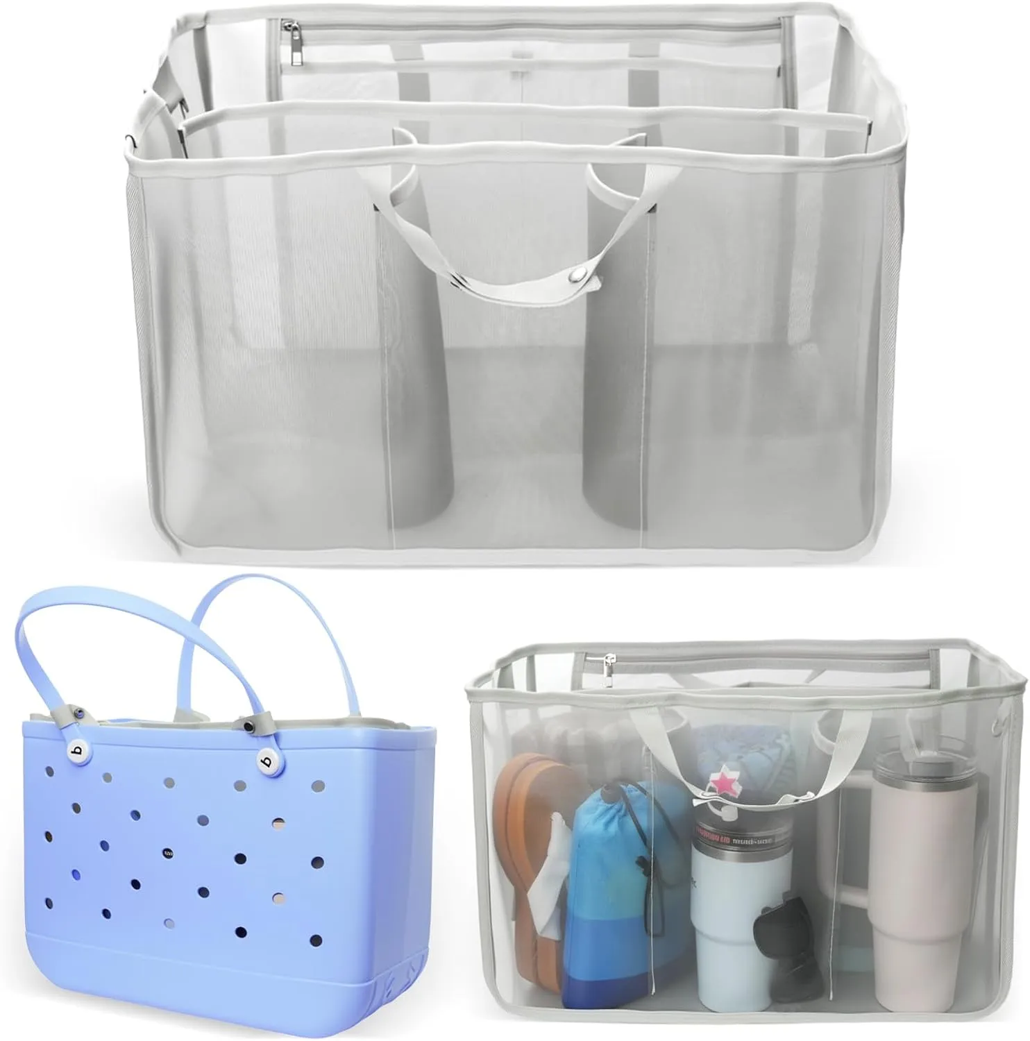 Beach Bag Organizer Insert for X Large Bogg Bag Accessories, Original Lightweight Mesh Divider Storage Bag Suitable for XL Bogg Bag, Beach Tote Bag Organizer Insert Inner Bags (Gray)