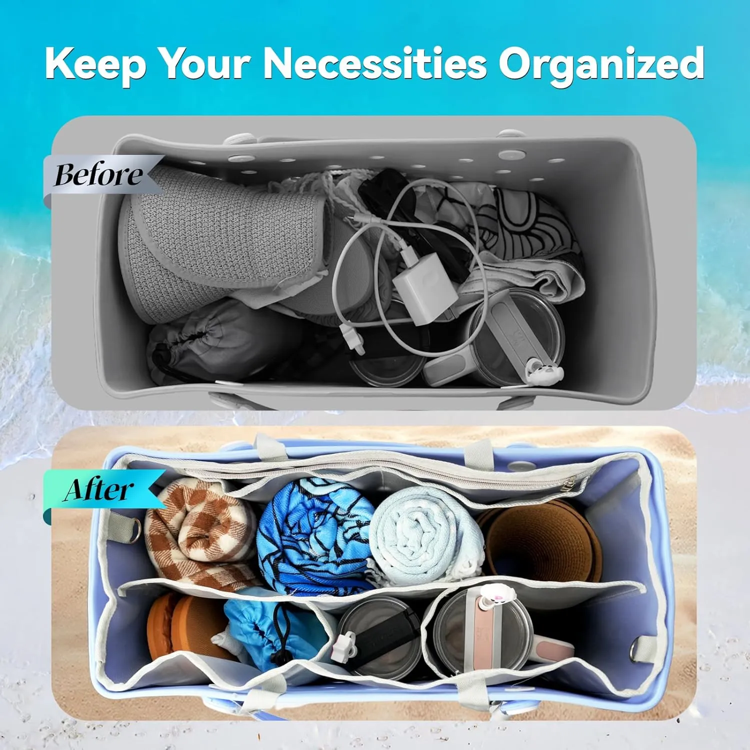 Beach Bag Organizer Insert for X Large Bogg Bag Accessories, Original Lightweight Mesh Divider Storage Bag Suitable for XL Bogg Bag, Beach Tote Bag Organizer Insert Inner Bags (Gray)