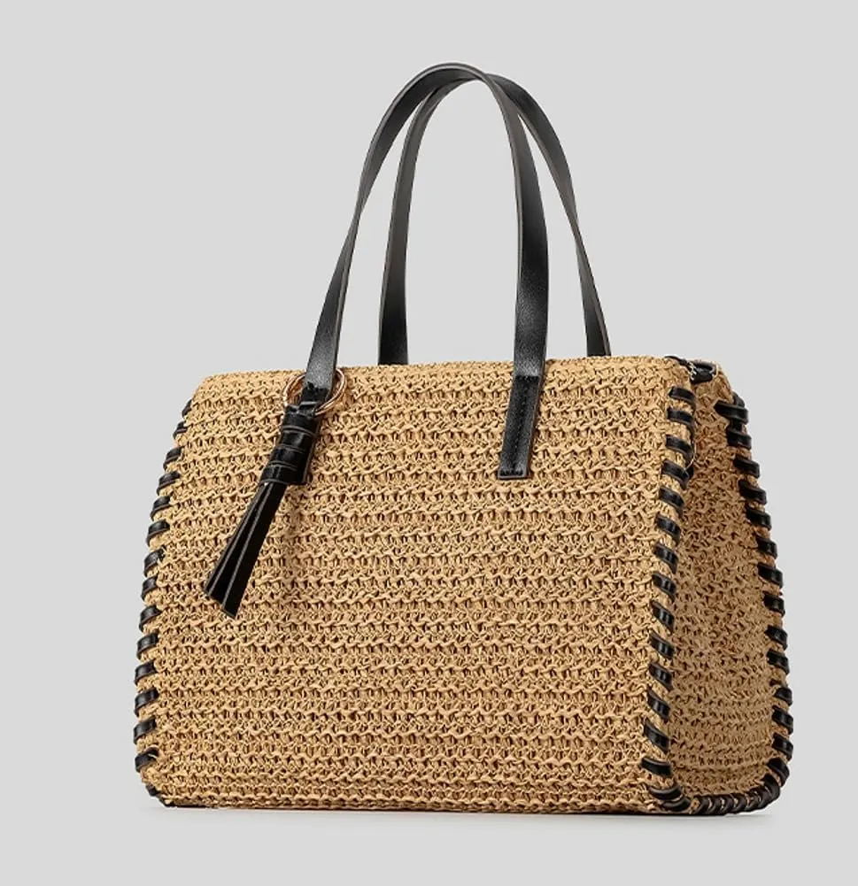 Beach Straw Bags for Women 2025 Casual Boston Bag Summer Beach Tote Raffia Crossbody Bag Top Handle Handbag Satchel Vacation
