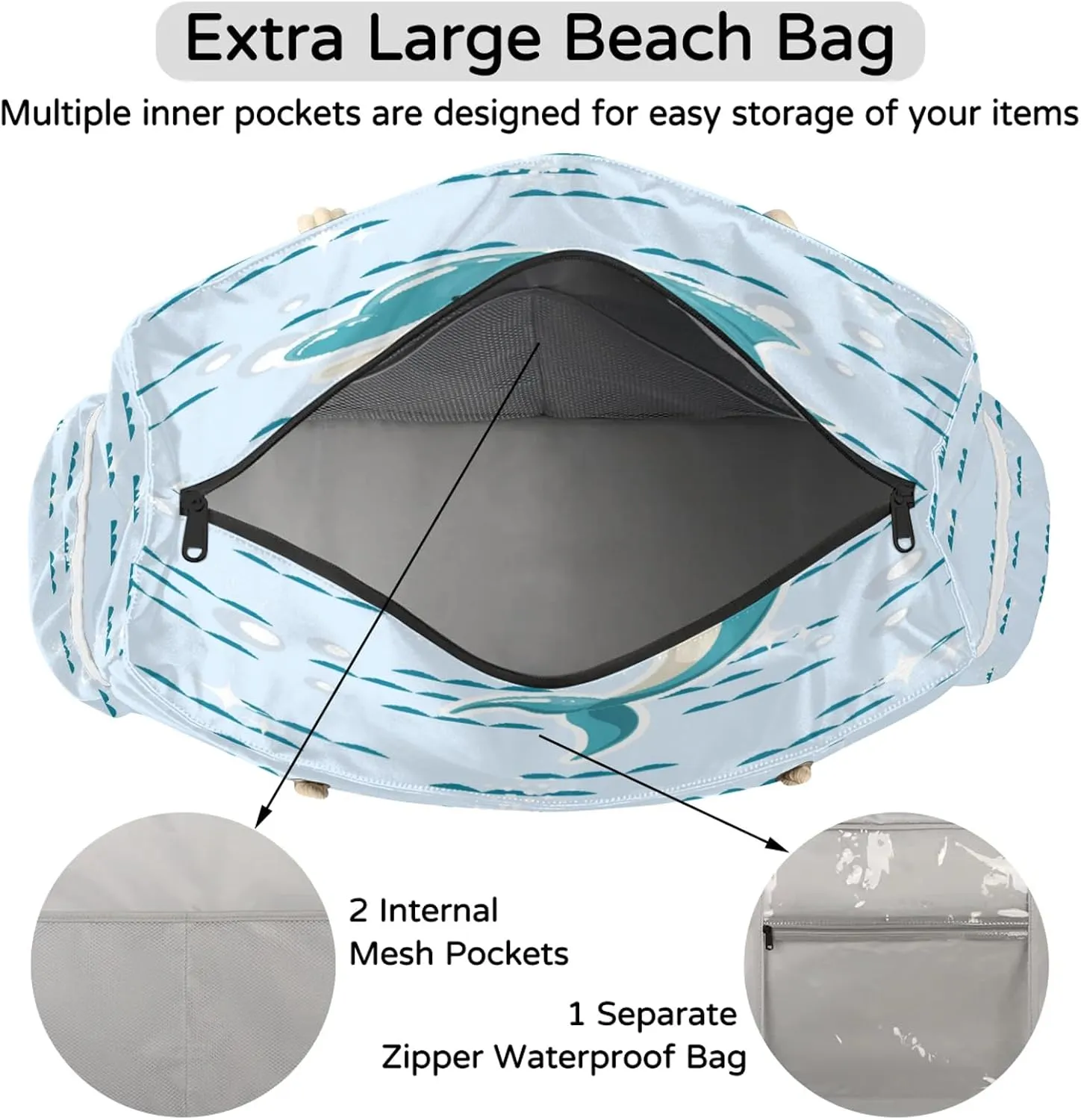 Beach Tote Bags for Women with Zipper Large Pool Bags for Swimming Travel Gym