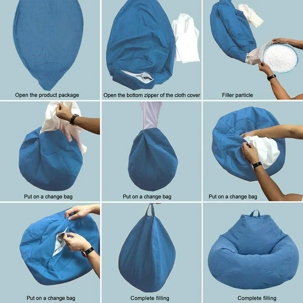 Bean Bag Chair Sofa Cover(No Filler),Comfortable Outdoor Lazy Seat Bag,Couch Cover without Filler for Adults Kids,Soft Tatami Chairs Covers Suitable for Home Garden Living Room (blue, Medium)