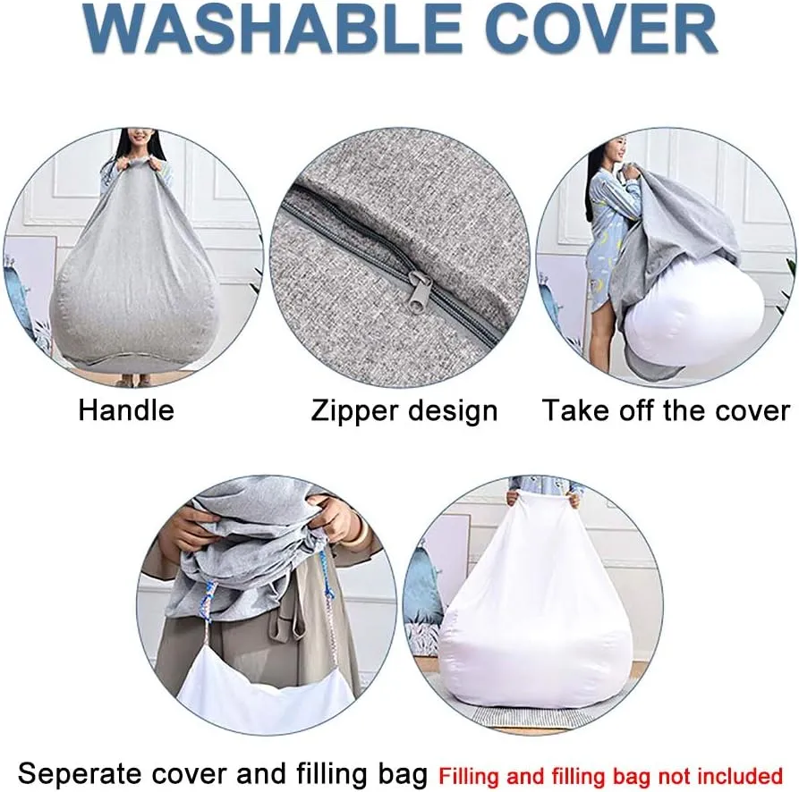 Bean Bag Chair Sofa Cover(No Filler),Comfortable Outdoor Lazy Seat Bag,Couch Cover without Filler for Adults Kids,Soft Tatami Chairs Covers Suitable for Home Garden Living Room (grey, Small)