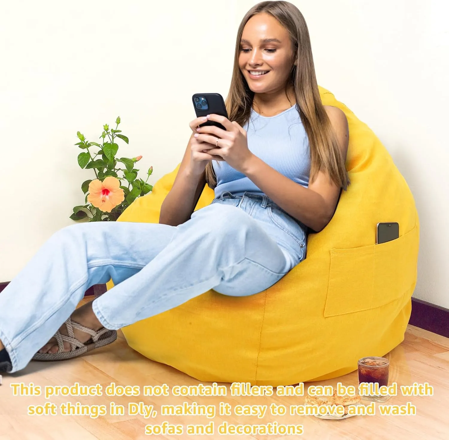 Bean Bag Chair Sofa Cover(No Filler),Comfortable Outdoor Lazy Seat Bag,Couch Cover without Filler for Adults Kids,Soft Tatami Chairs Covers Suitable for Home Garden Living Room (yellow, Medium)