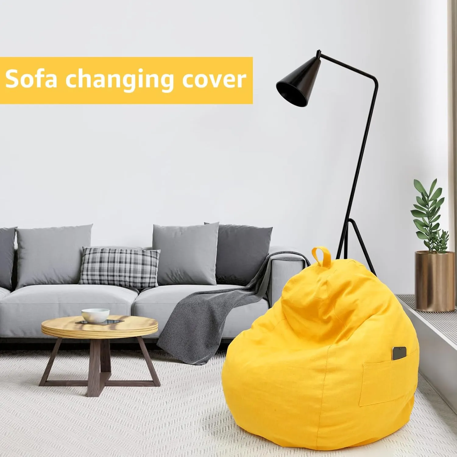 Bean Bag Chair Sofa Cover(No Filler),Comfortable Outdoor Lazy Seat Bag,Couch Cover without Filler for Adults Kids,Soft Tatami Chairs Covers Suitable for Home Garden Living Room (yellow, Medium)