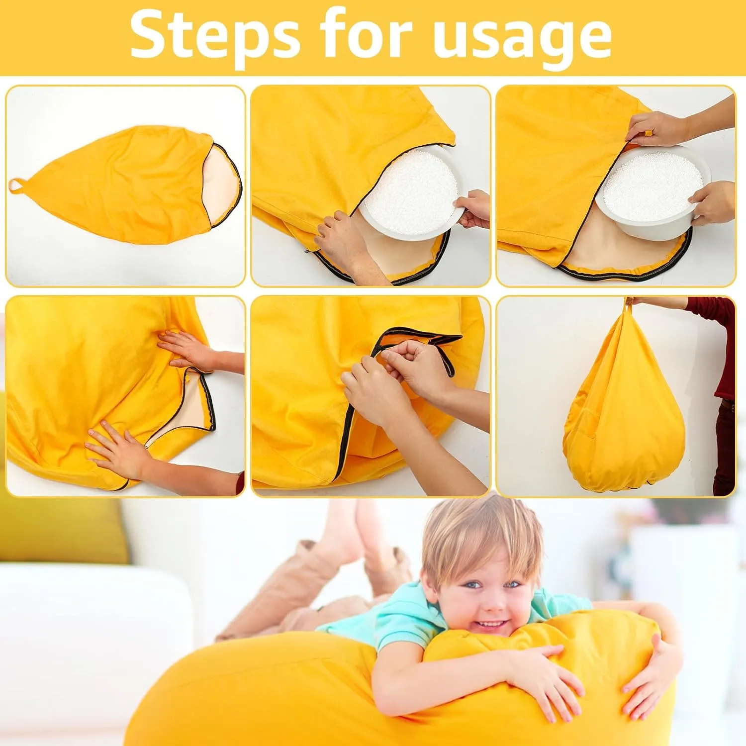 Bean Bag Chair Sofa Cover(No Filler),Comfortable Outdoor Lazy Seat Bag,Couch Cover without Filler for Adults Kids,Soft Tatami Chairs Covers Suitable for Home Garden Living Room (yellow, Medium)