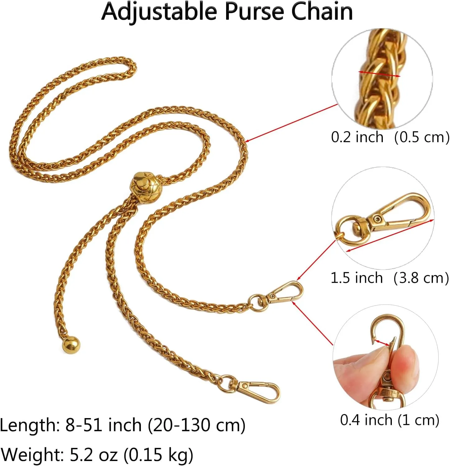 BEAULEGAN Thin Purse Chain Strap Adjustable - Replacement for Small Shoulder Crossbody Bag, 51 Inches Long
