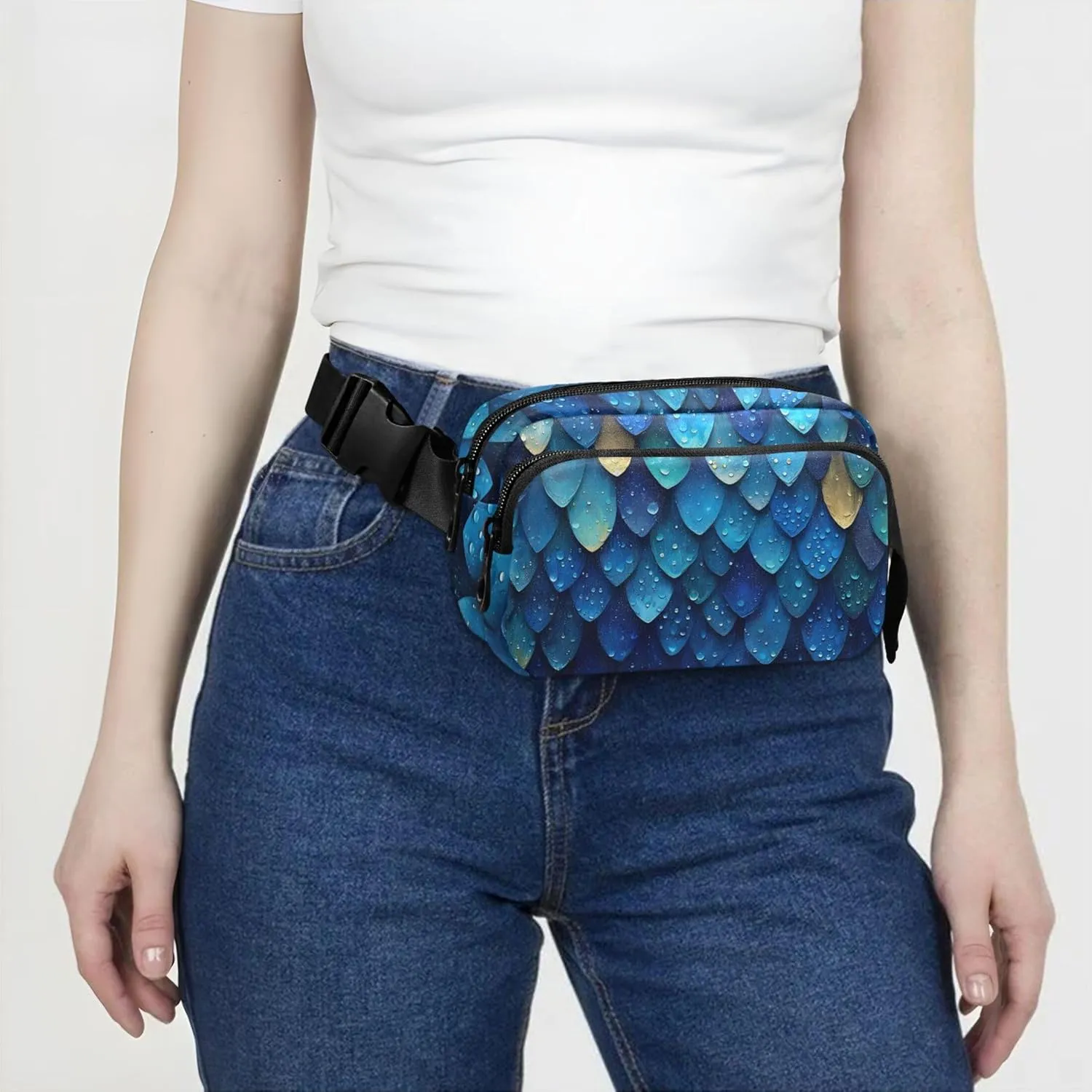 Beautiful Scales Fanny Pack for Women Flower Large Hip Belt Bag Waterproof Cross Body Waist Purse