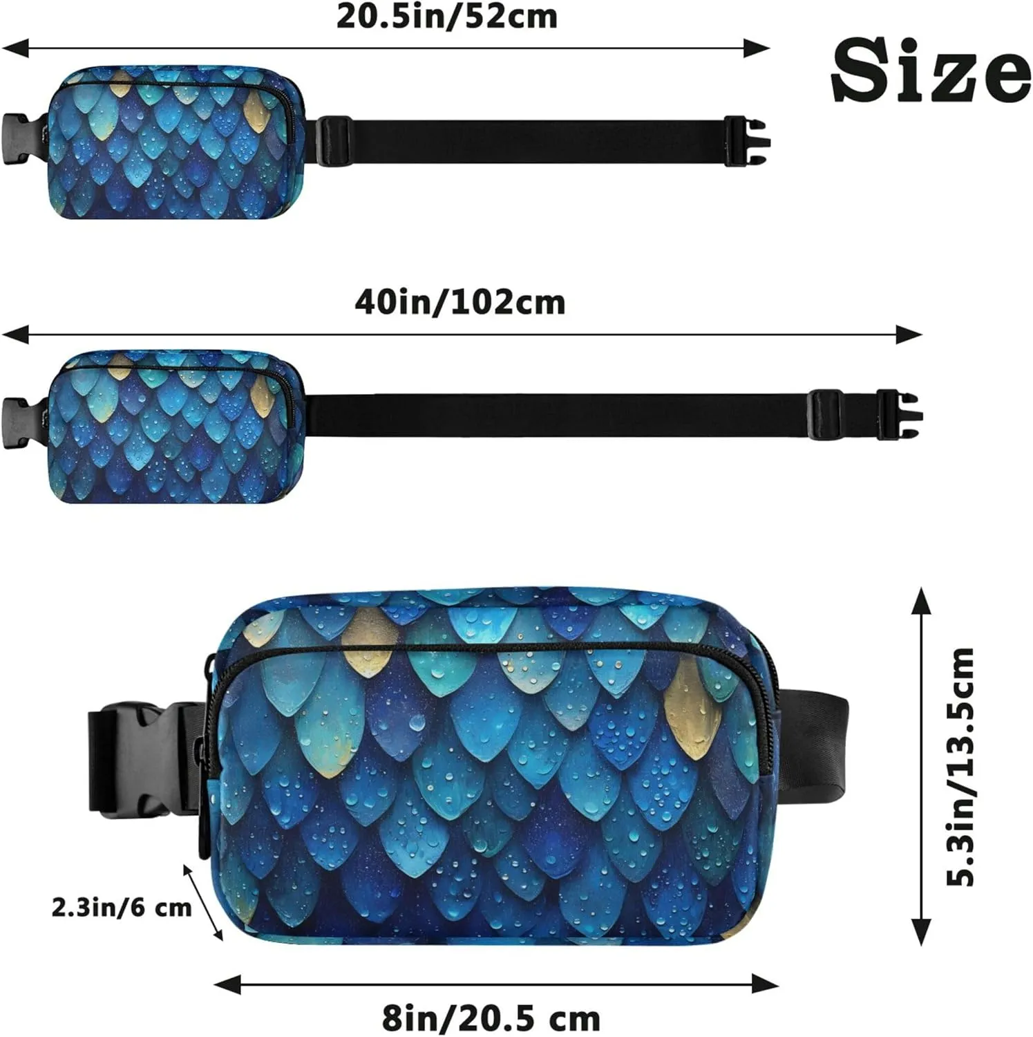 Beautiful Scales Fanny Pack for Women Flower Large Hip Belt Bag Waterproof Cross Body Waist Purse