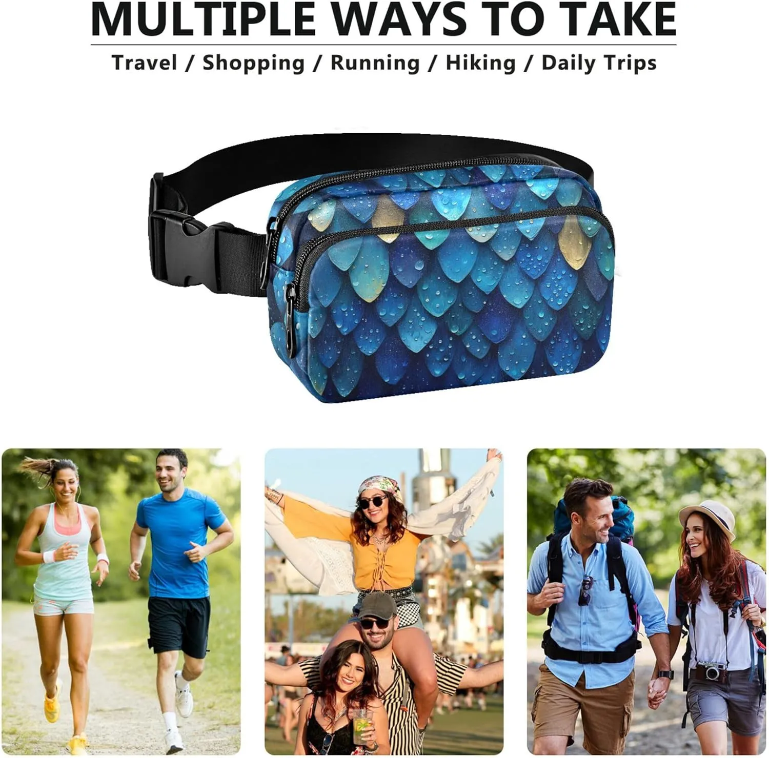 Beautiful Scales Fanny Pack for Women Flower Large Hip Belt Bag Waterproof Cross Body Waist Purse