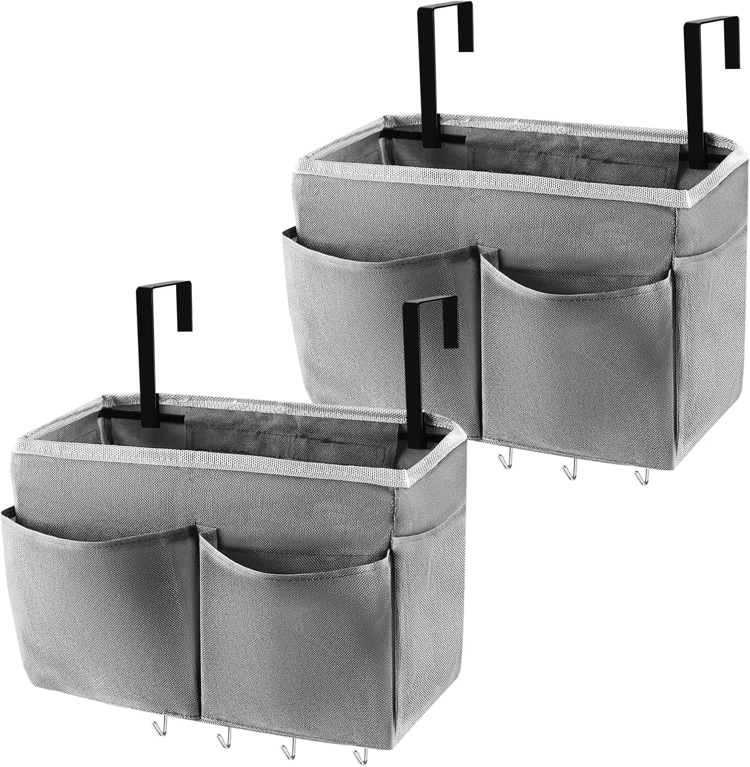 Bedside Storage Bag with 4 Hooks Multi-Function Hanging Organizer Caddy for Headboards Bunk Bed Hospital Bed (2Pack Grey)