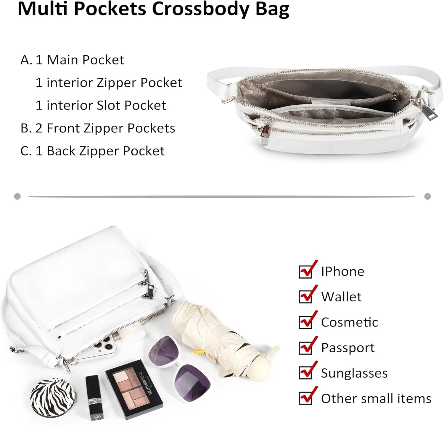 befen Genuine Leather Crossbody Purses Bags for Women, Small Pocketbooks Shoulder Bag Satchel Purse with Multi Pockets