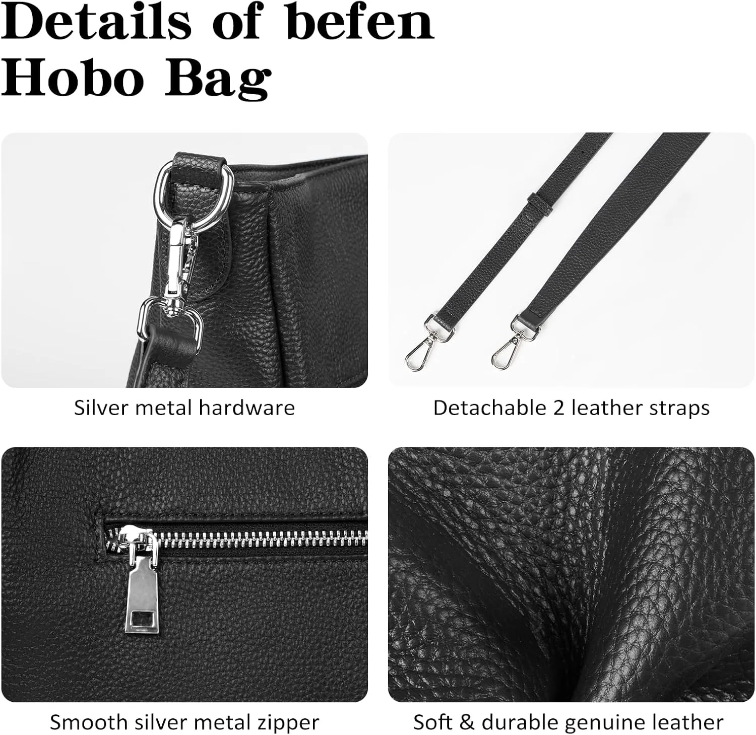 befen Genuine Leather Hobo Bags Purses for Women, Women's Shoulder bag Handbags Crossbody Bag with 2 Shoulder Straps