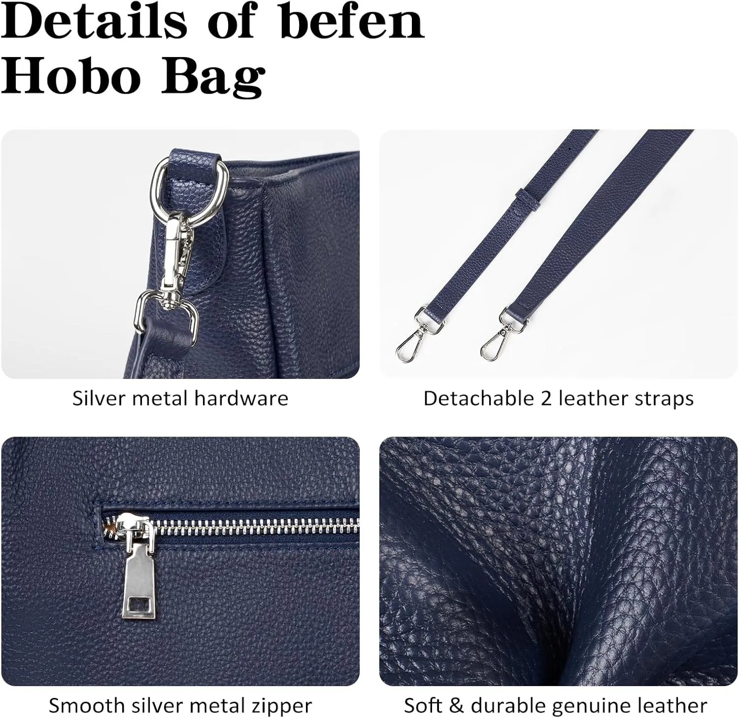 befen Genuine Leather Hobo Bags Purses for Women, Women's Shoulder bag Handbags Crossbody Bag with 2 Shoulder Straps