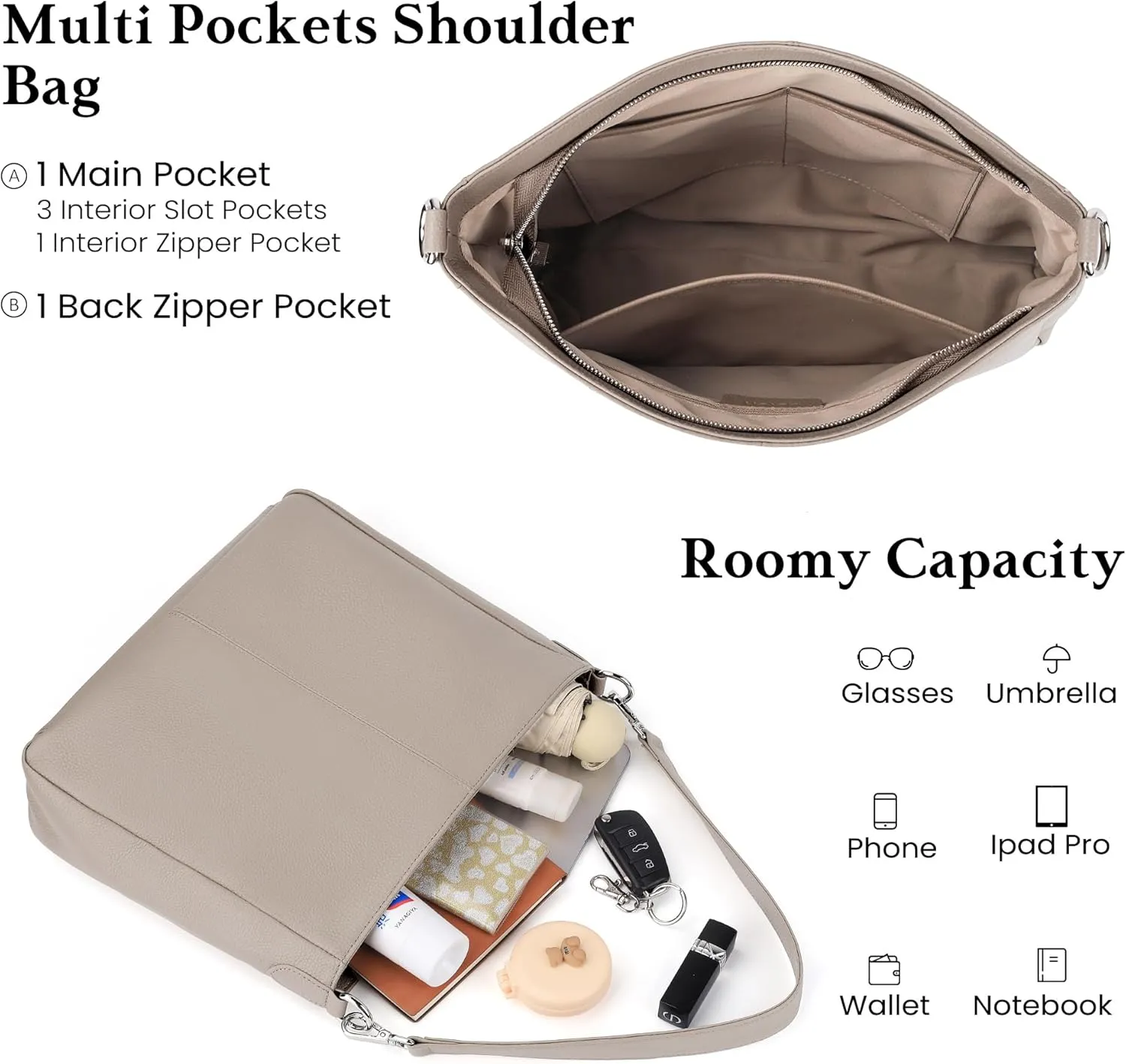 befen Genuine Leather Hobo Bags Purses for Women, Women's Shoulder bag Handbags Crossbody Bag with 2 Shoulder Straps