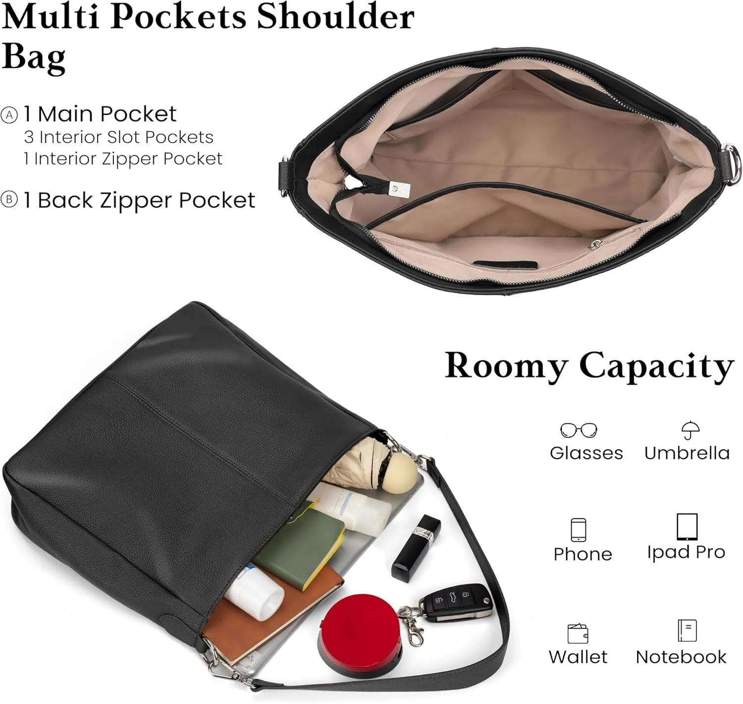 befen Genuine Leather Hobo Bags Purses for Women, Women's Shoulder bag Handbags Crossbody Bag with 2 Shoulder Straps