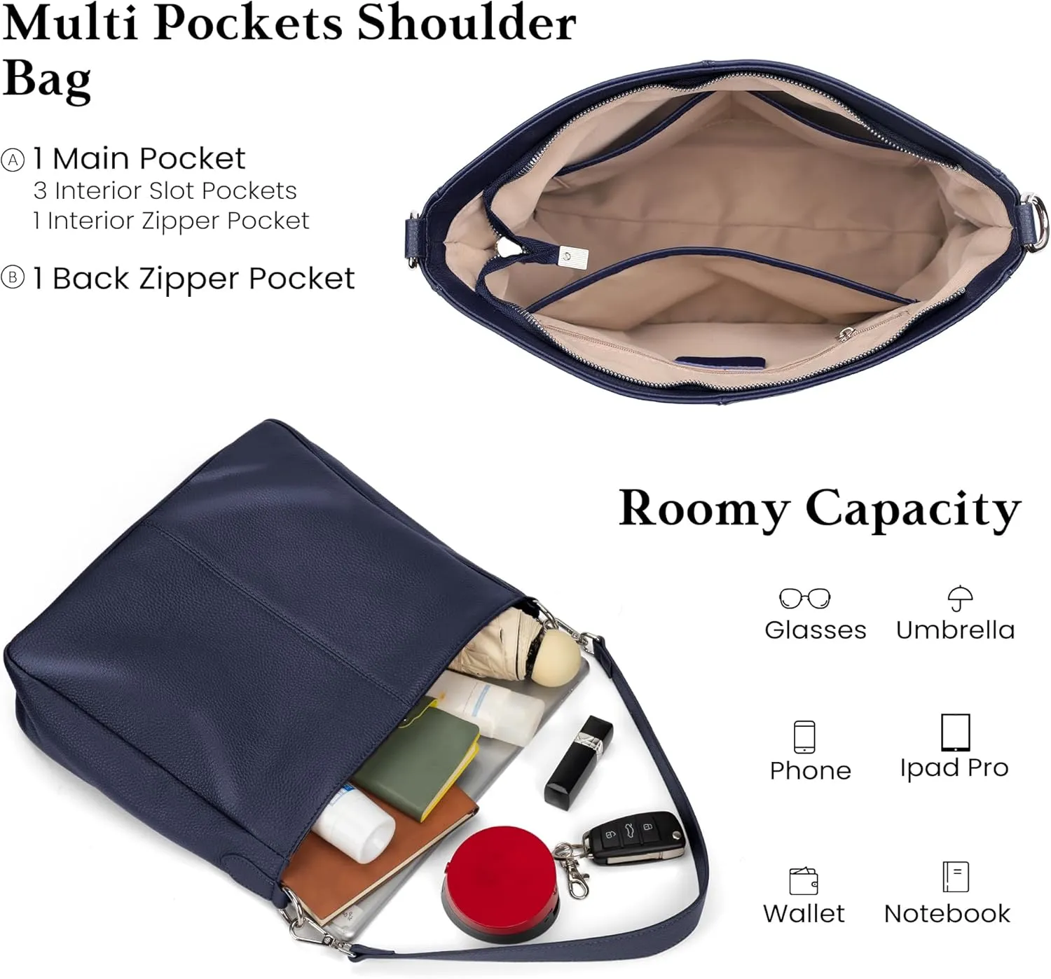 befen Genuine Leather Hobo Bags Purses for Women, Women's Shoulder bag Handbags Crossbody Bag with 2 Shoulder Straps