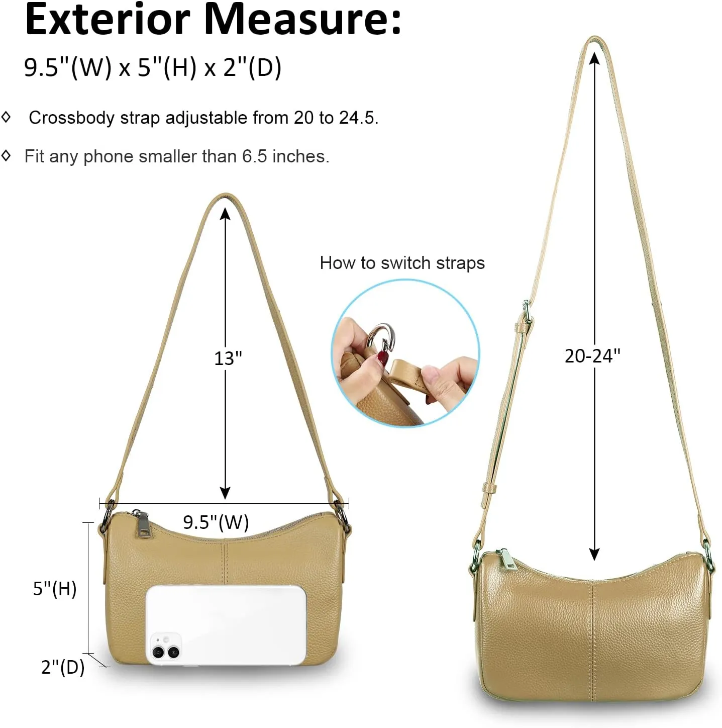 befen Genuine Leather Small Crossbody Bags Purses for Women Pocketbooks Shoulder Bag Satchel Purse with Multi Zipper Pockets