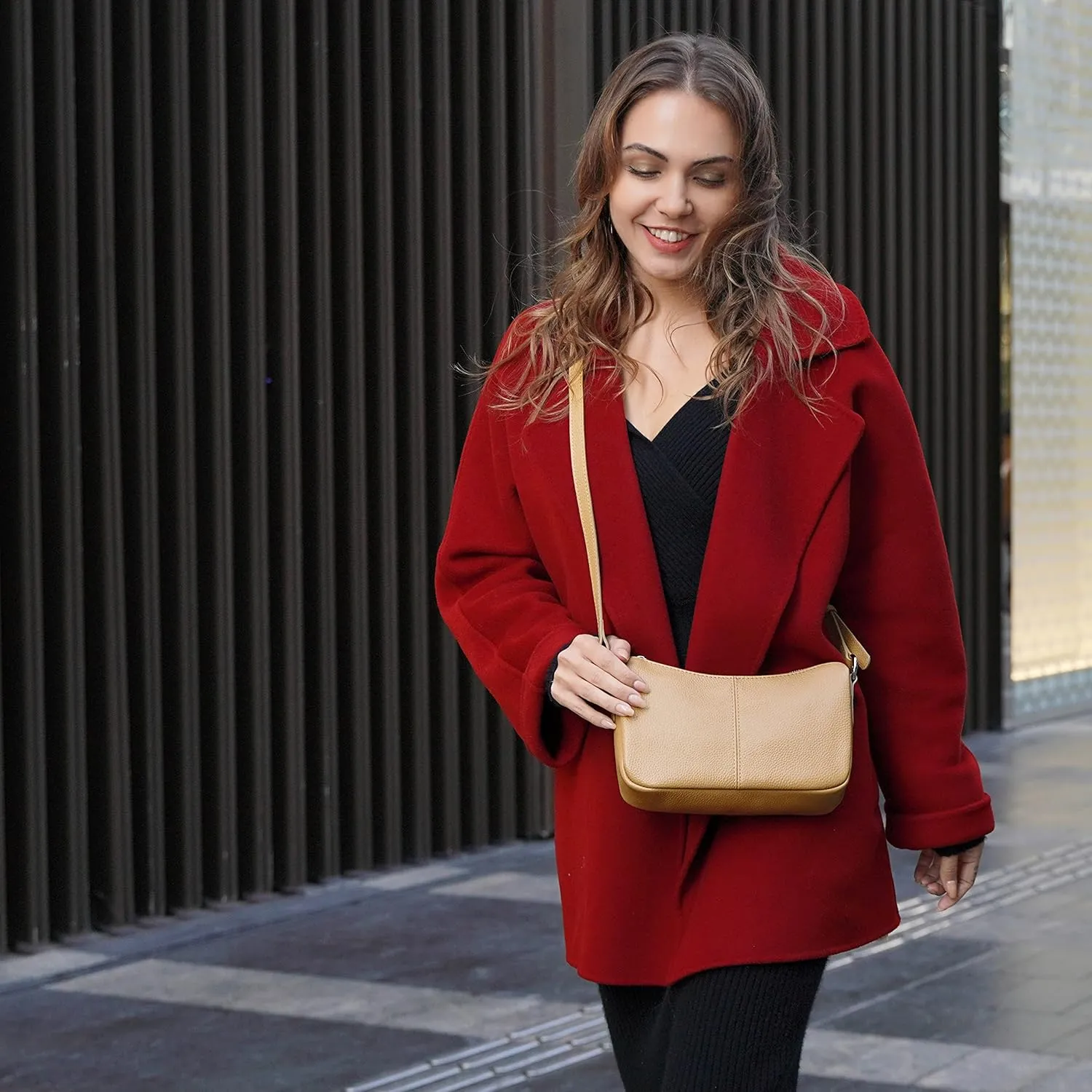 befen Genuine Leather Small Crossbody Bags Purses for Women Pocketbooks Shoulder Bag Satchel Purse with Multi Zipper Pockets